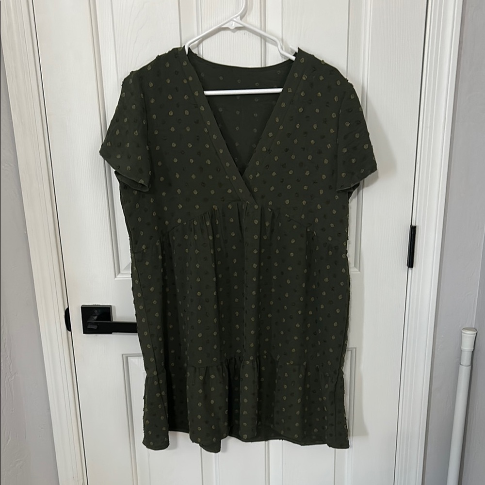 Olive Green V-Neck Women's Dress